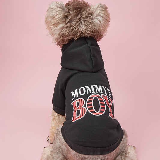 Pet Hoodie For Small & Medium Dogs; \\\\\\\"Mommy's Boy\\\\\\\" Pattern Dog Hoodie; Winter Pet Apparel